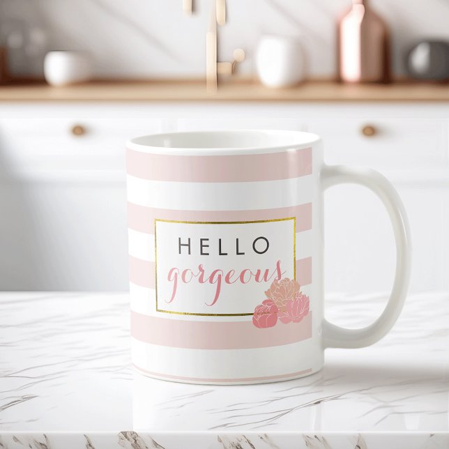Bonjour magnifique Pink Strike & Blush Peony Mug (Créateur téléchargé)