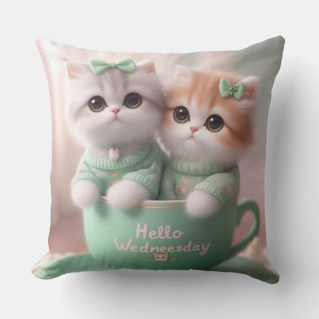 Bonjour Mercredi Cute Cats Jeter Oreiller - Enfant (Recto)