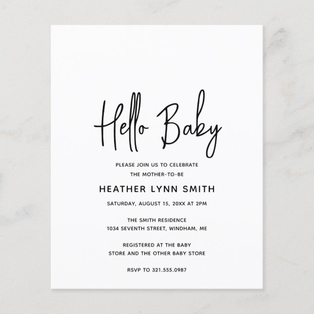 Bonjour moderne Baby Budget Baby shower Invitation (Devant)