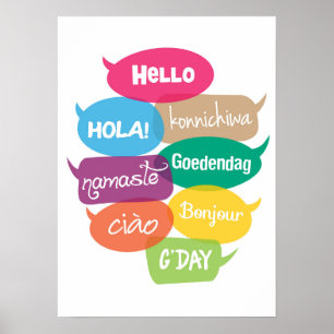 Bonjour monde poster impression en 8 langues