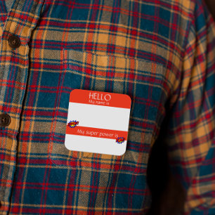 Bonjour Nom Balise Sticker Badge Funny Super Power