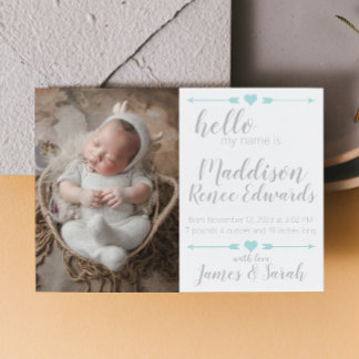 Bonjour nouveau faire-part de naissance bébé avec 