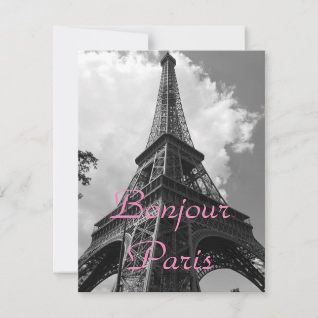 Bonjour Paris Black White Eiffel Tower France Card (Devant)