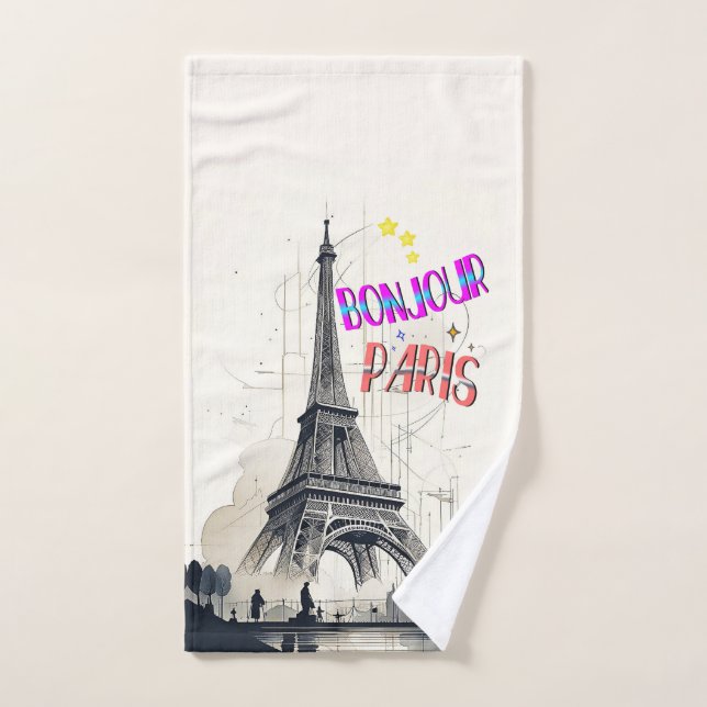 Bonjour Paris coloré (Serviette à main)