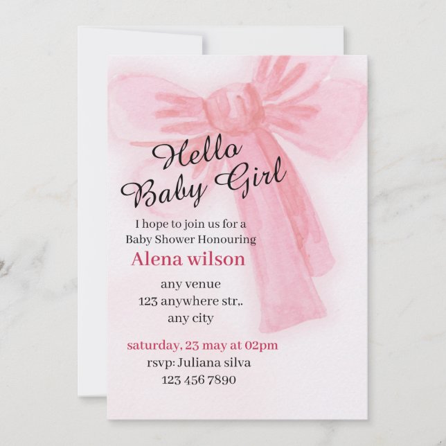 Bonjour petite fille | Invitation de Baby Shower à (Devant)