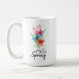 Bonjour Printemps Aquarelle Fleurs Café Mug