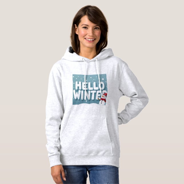Bonjour Pull à capuche bonhomme de neige d'hiver (Devant entier)