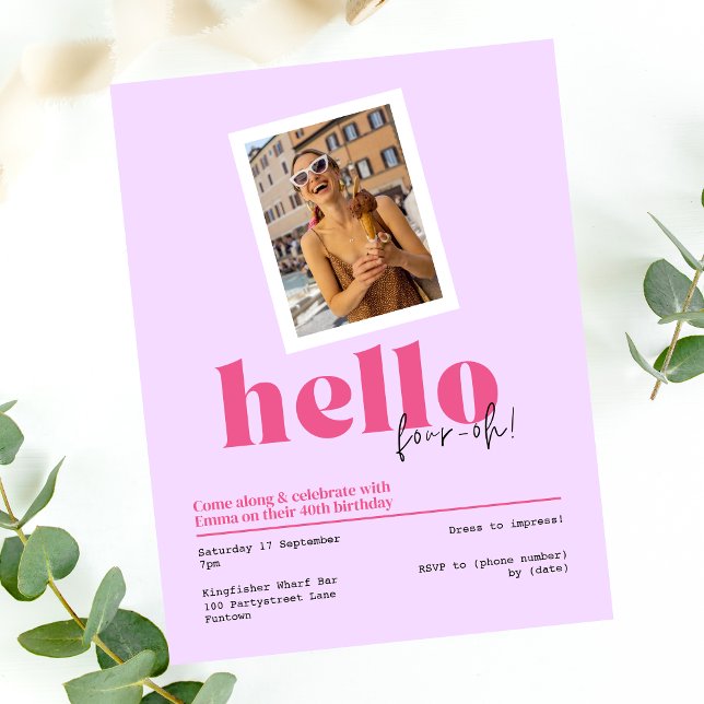 "Bonjour, quatre oh !" Invitation violette à 40e a (Créateur téléchargé)