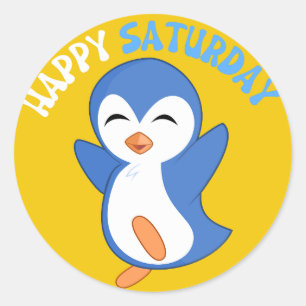 BONJOUR SAMEDI PENGUIN CLASSIQUE ROUND STICKER