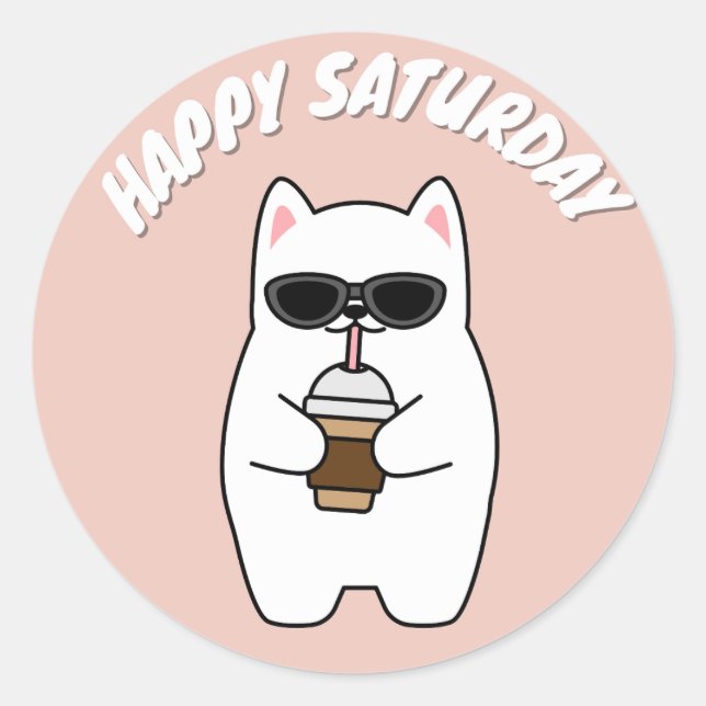 BONJOUR SAMEDI STICKER ROND CLASSIQUE CAT (Devant)