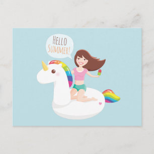 Bonjour Summer Rainbow Unicorn Pool Carte postale 