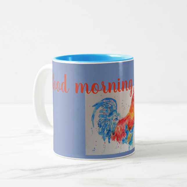 Bonjour Sunshine Blue Mug rouge coq (Devant gauche)