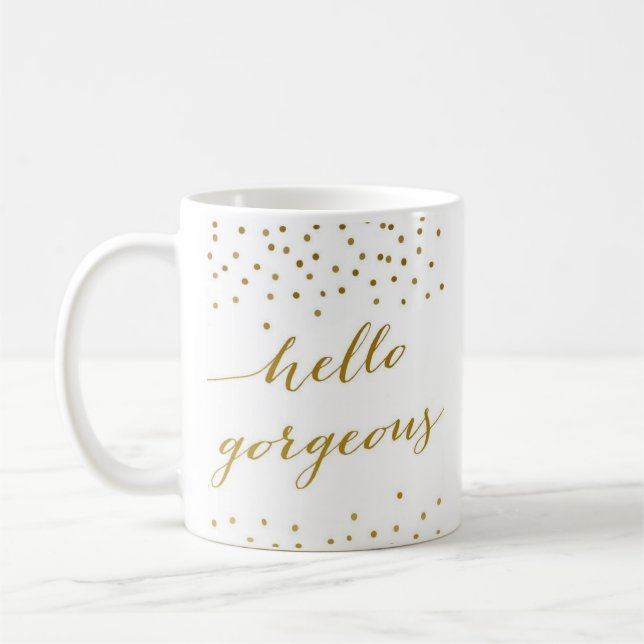 "Bonjour" - tasse blanche classique magnifique (Gauche)