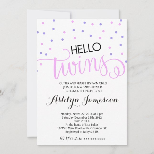 Bonjour Twins filles Baby shower Invitation (Devant)