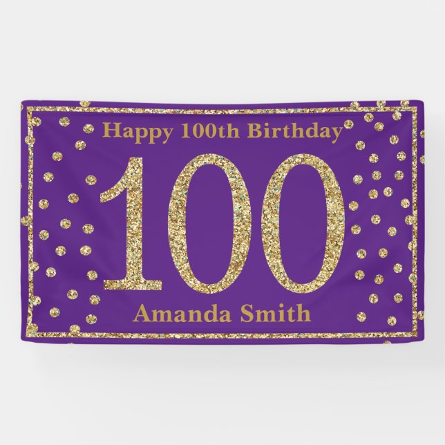 Bonne 100e anniversaire bannière Purple Gold Parti (Horizontal)