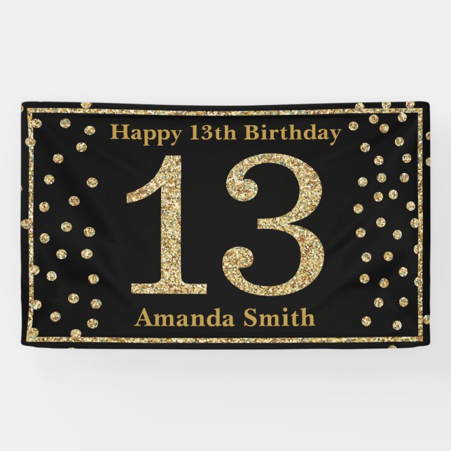 Bonne 13e anniversaire bannière Black and Gold Par (Horizontal)