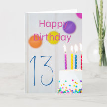 Bonne 13e anniversaire Cake Candles Carte de voeux