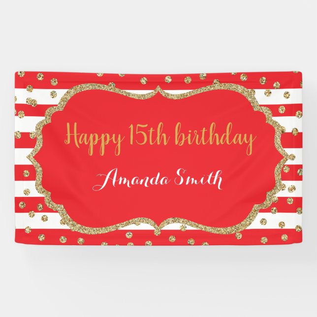 Bonne 15e anniversaire bannière Rouge et Parties s (Horizontal)