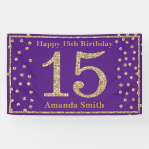 Bonne 15e anniversaire bannière violet et Parties