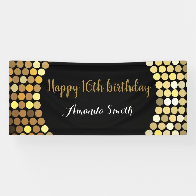 Bonne 16e anniversaire bannière Black and Gold Par (Horizontal)