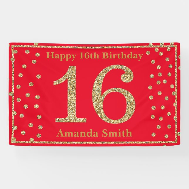 Bonne 16e anniversaire bannière Rouge et Parties s (Horizontal)