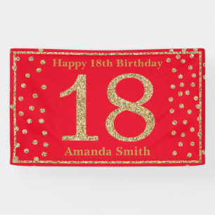 Bonne 18e anniversaire bannière Rouge et Parties