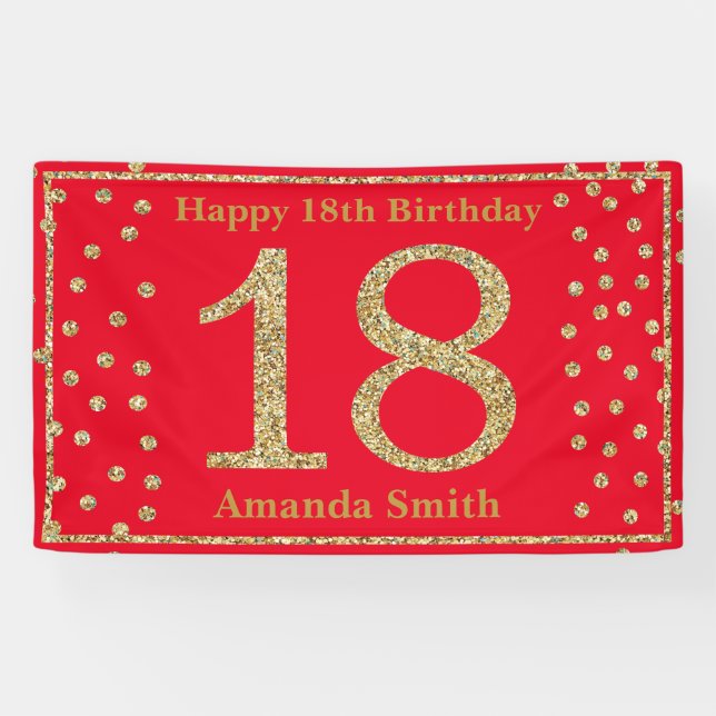 Bonne 18e anniversaire bannière Rouge et Parties s (Horizontal)