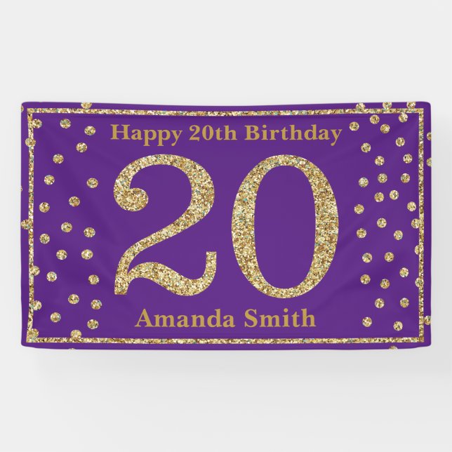 Bonne 20e anniversaire bannière violet et Parties  (Horizontal)