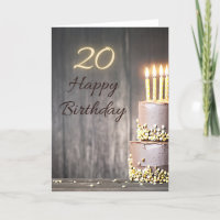 Bonne 20e carte de voeux pour gâteau d'anniversair