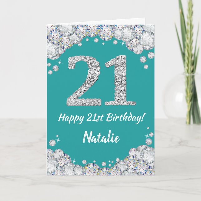 Bonne 21e anniversaire Turquoise et carte de Parti (Devant)