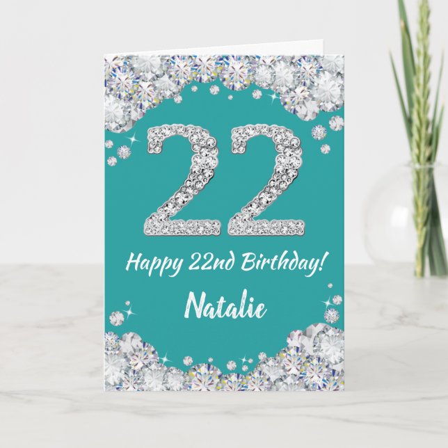 Bonne 22e anniversaire Turquoise et carte de Parti (Devant)