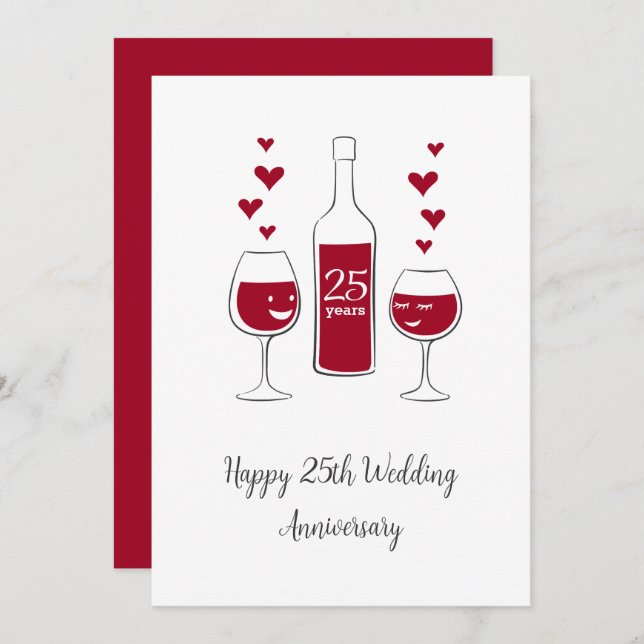 Bonne 25e anniversaire Mariage Carte de coeur de v (Devant / Derrière)