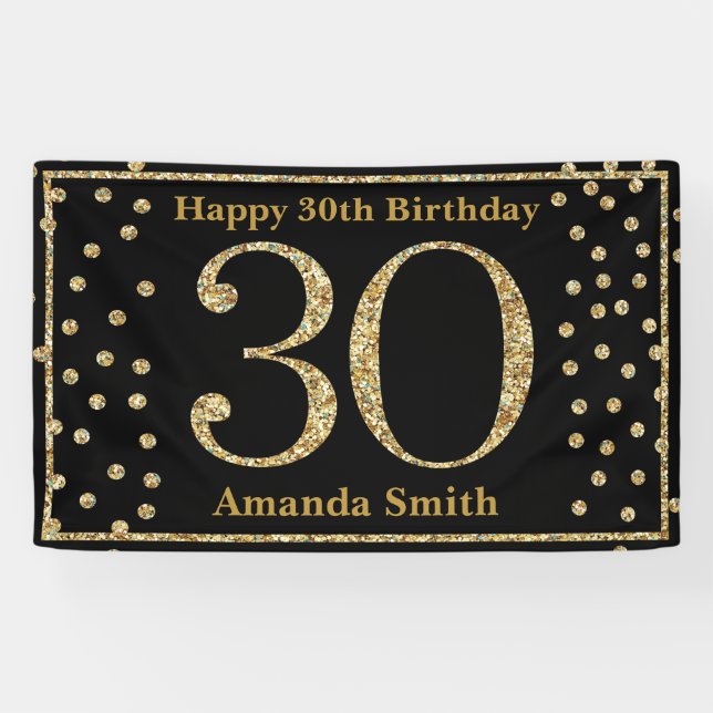 Bonne 30e anniversaire bannière Black and Gold Par (Horizontal)