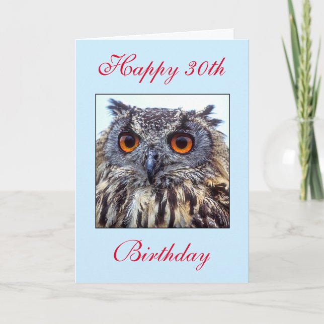 Bonne 30e carte de hibou d'anniversaire (Devant)