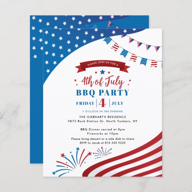 Bonne 4 juillet Red White Blue Party Invitation (Devant / Derrière)