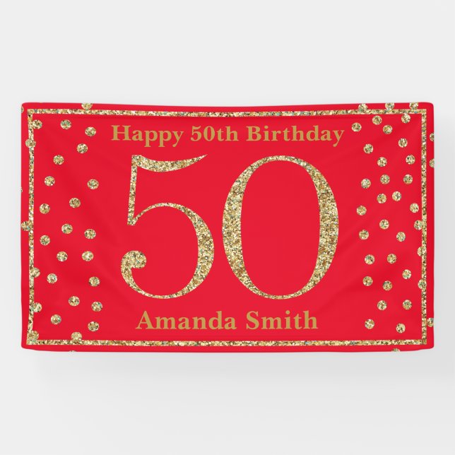 Bonne 50e anniversaire bannière Rouge et Parties s (Horizontal)