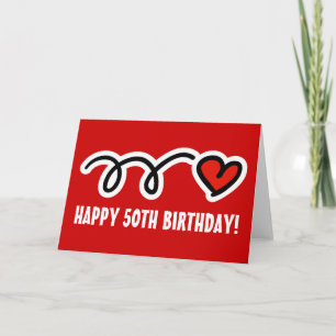 Bonne 50e carte d'anniversaire avec grand coeur ro