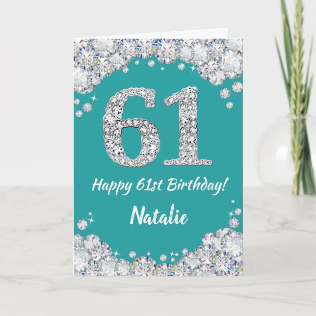 Bonne 61e anniversaire Turquoise et carte de Parti (Devant)