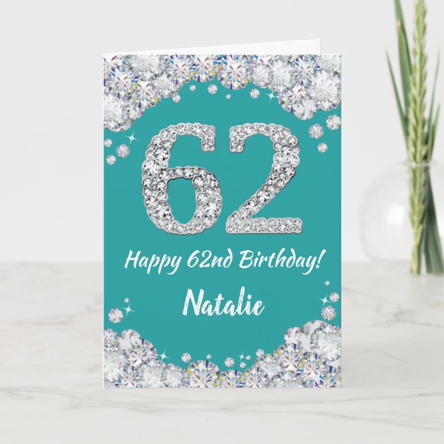 Bonne 62e anniversaire Turquoise et carte de Parti (Devant)