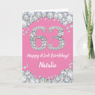 Bonne 63e carte de Parties scintillant rose et arg