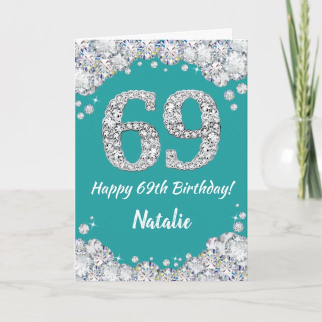 Bonne 69e anniversaire Turquoise et carte de Parti (Devant)