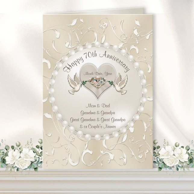 Bonne 70ème anniversaire de Mariage Cartes pour le (Happy 70th Anniversary Card. Type in Your, 70th wedding anniversary wishes to parent, grandparents.)