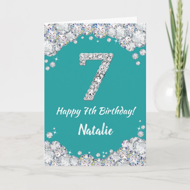 Bonne 7e anniversaire Turquoise et carte de Partie (Devant)