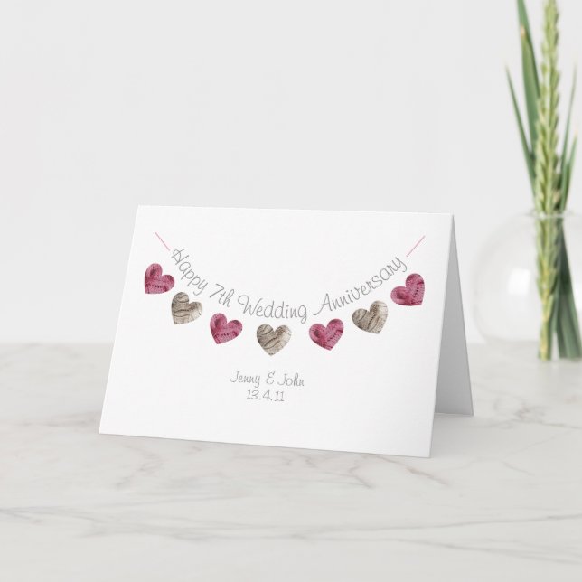Bonne 7e Mariage Anniversaire carte de coeur de la (Devant)