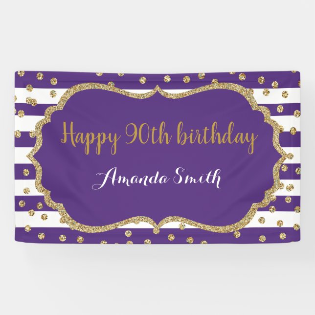 Bonne 90e anniversaire bannière violet et Parties  (Horizontal)