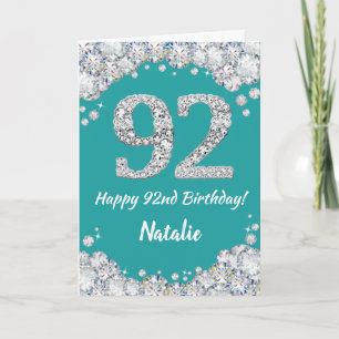 Bonne 92e anniversaire Turquoise et carte Parties 