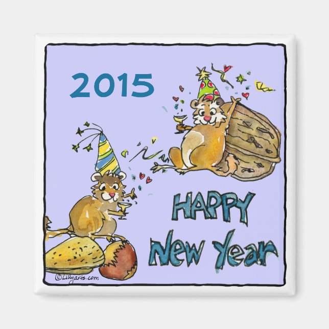 Bonne année 2015 Chipmunks Cartoon Magnet (Devant)
