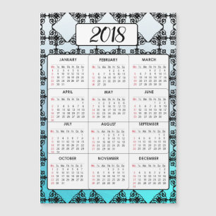 Bonne année 2018 Aqua Bleu Calendrier magnétique