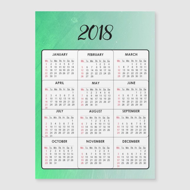 Bonne année 2018 Calendrier magnétique vert (Devant)