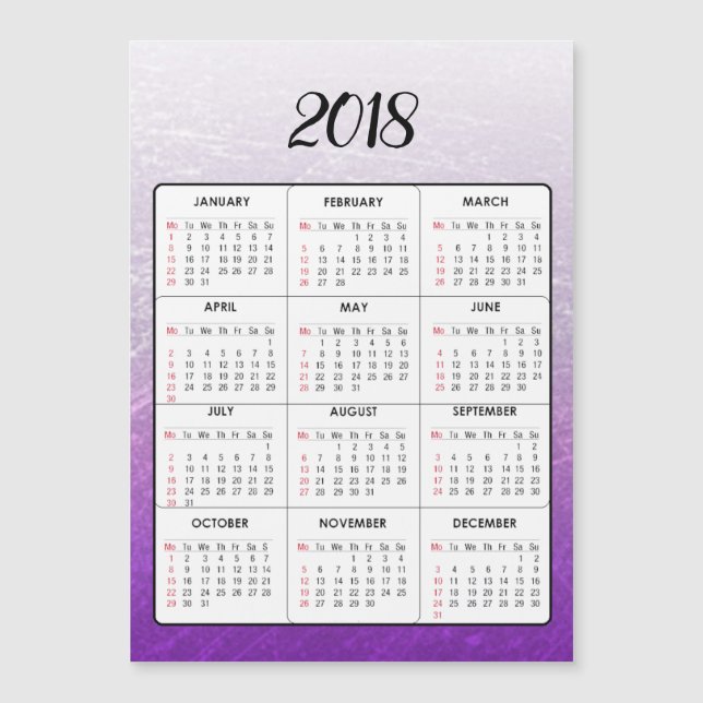 Bonne année 2018 Calendrier magnétique violet (Devant)
